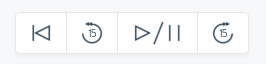 The Editor controls (left to right): back to start, back 15 seconds, play/pause, forward 15 seconds