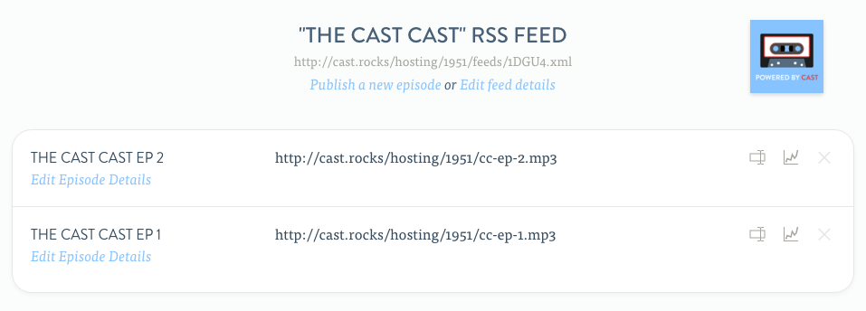The feed page for a podcast RSS feed