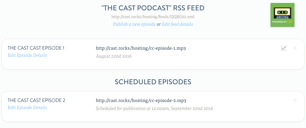 Scheduled episodes are listed in the publisher